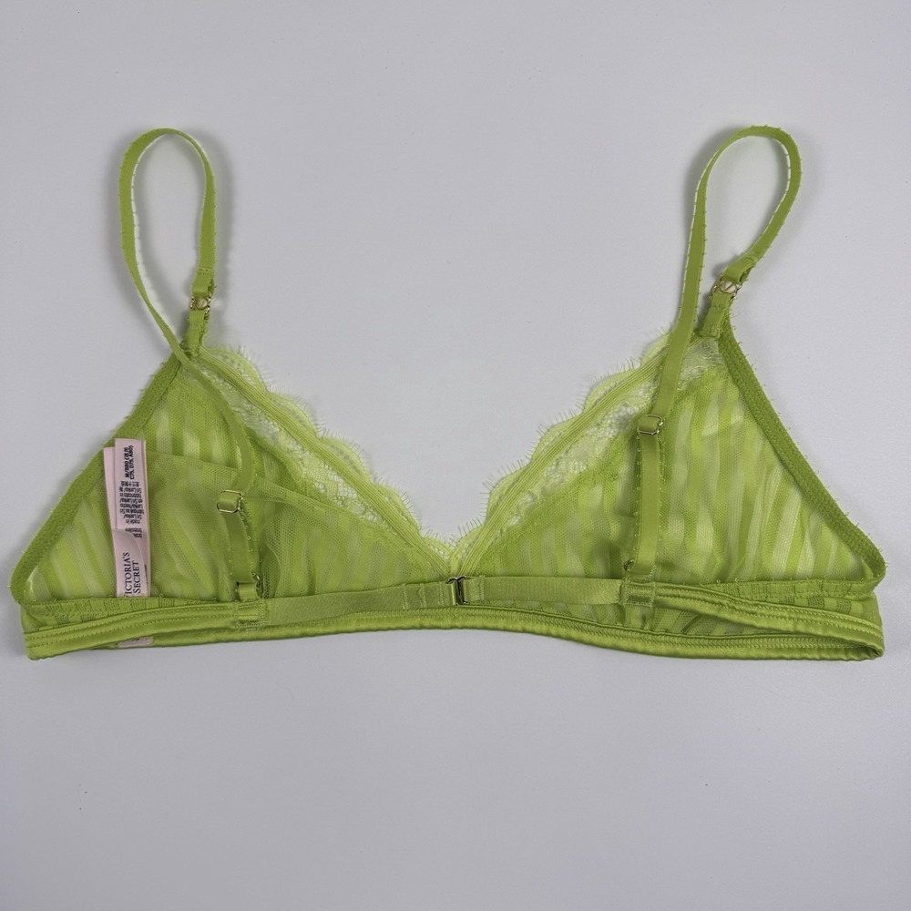 Victoria's Secret Tease Sheer Stripe Triangle Unlined Bralette Lime Green M NWT - Picture 3 of 6